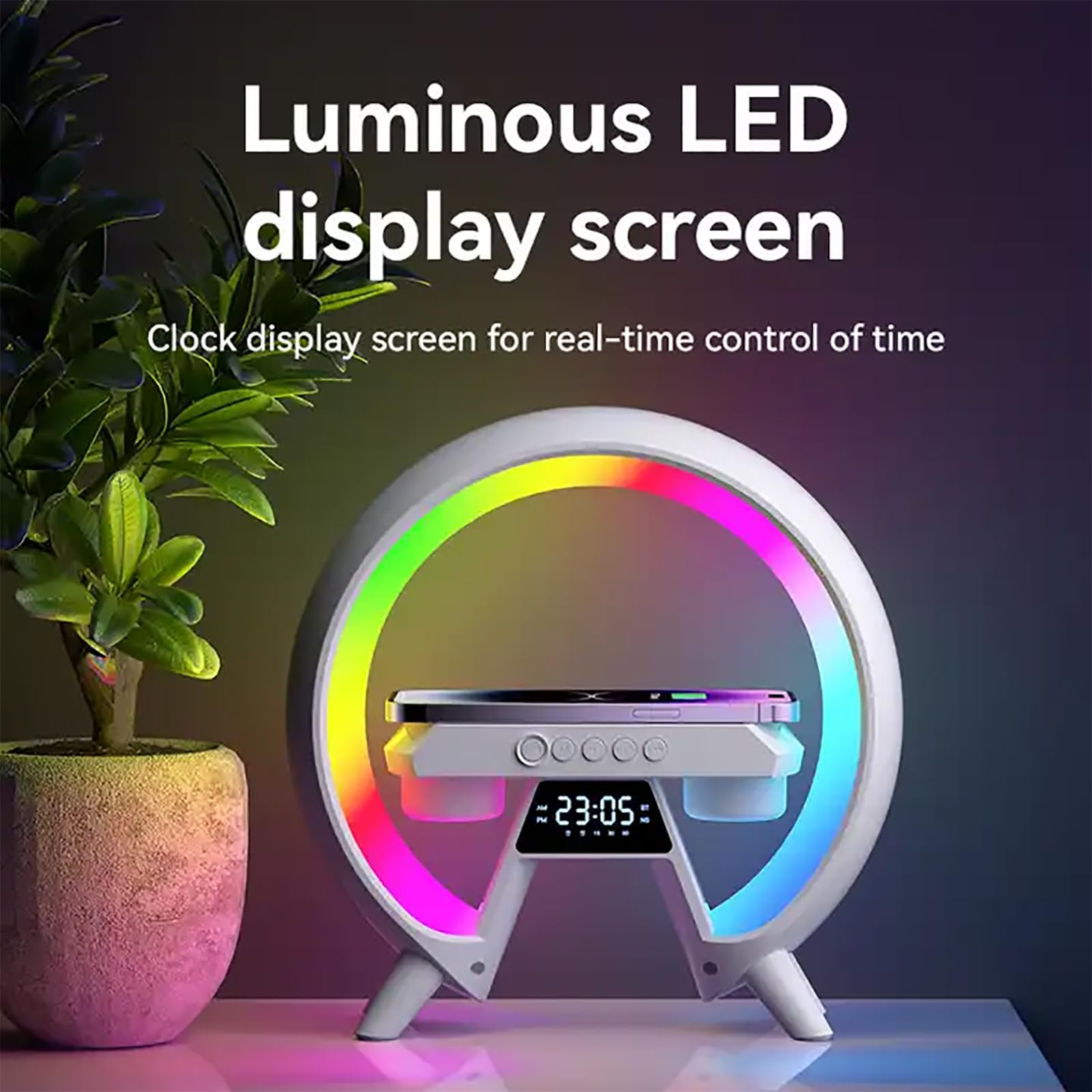 Veilleuse D'ambiance Intelligente, Lampe D'ambiance Rythmique Avec Écran D'affichage LED, 256 Modes D'éclairage Et Son Surround À 360°, Luminosité De La Lumière Réglable, Pour Chambre À Coucher