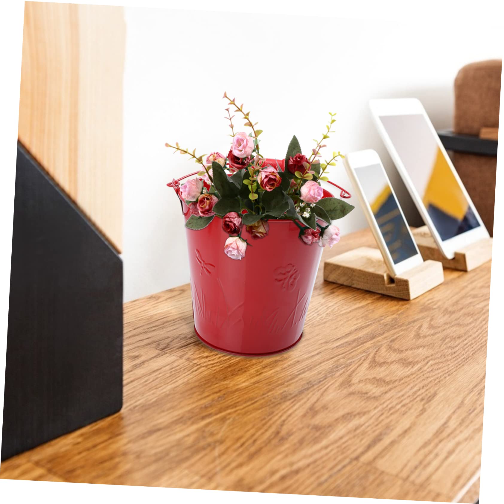 Vaso Per Fiori Secchiello Piccolo Rammento – Colore Arancione Pastello Con Maniglie Cromate