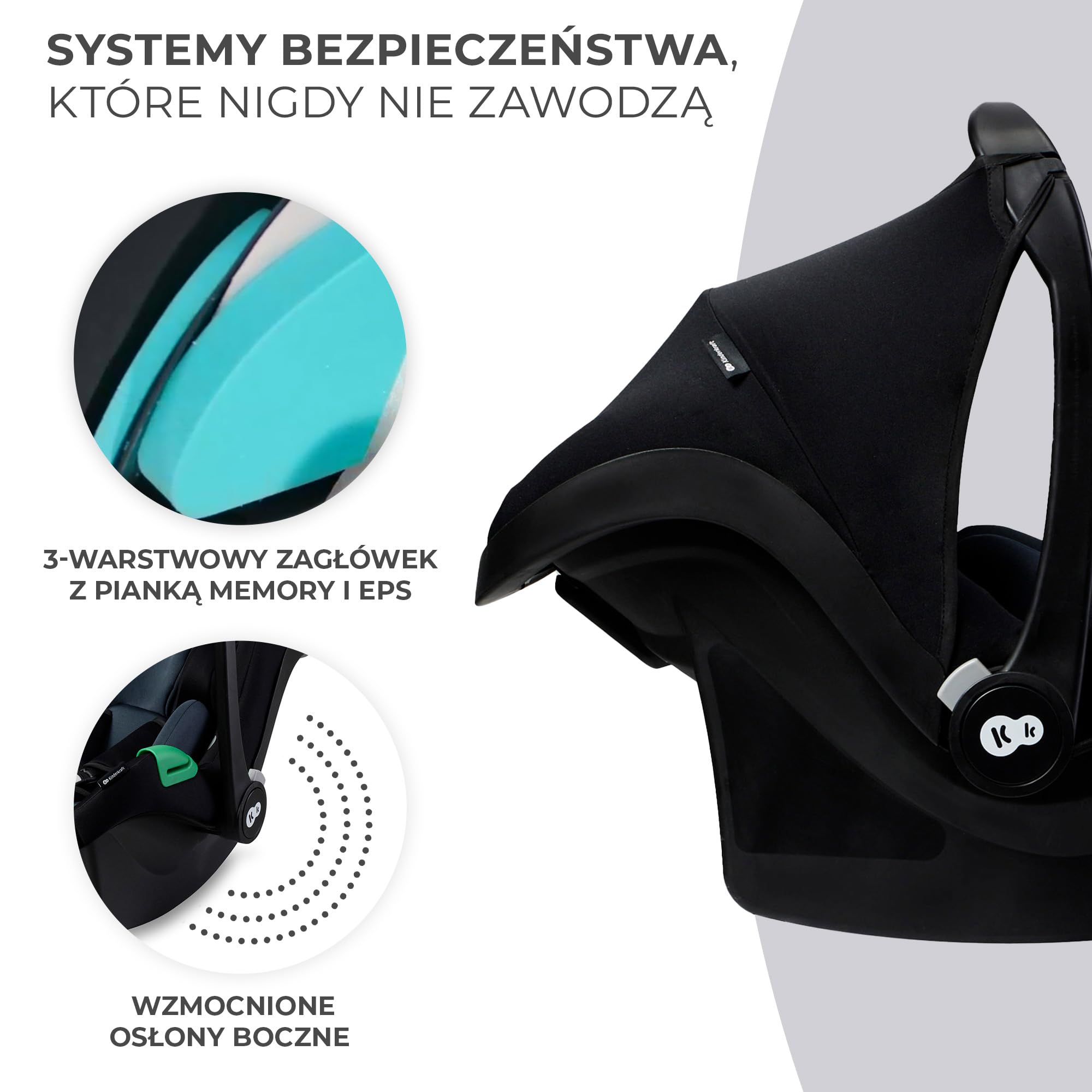 Kinderkraft MINK PRO FX, Fotelik z Bazą, i-Size R129, od urodzenia do 13 kg, 40-75 cm, Fotelik Samochodowy, Fotelik Dziecięcy, RWF, ISOFIX, Systemy Bezpieczeństwa, Wkładka z pianki Memory, Czarny