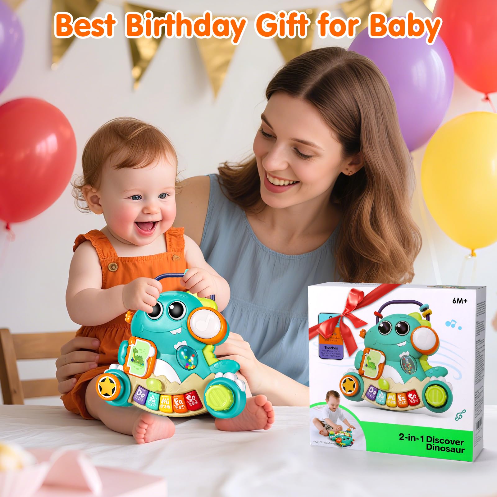 Juguetes para bebés de 6 a 12 meses, con música de dinosaurio, piano iluminado, juguetes para niños de 1 año, aprendizaje temprano, teclado de piano educativo, juguetes para bebés de 12 a 18 8