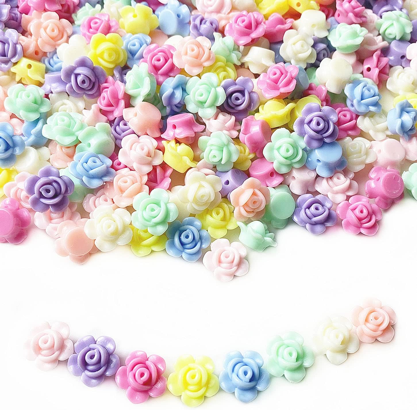 Jmassyang 600 Pieces Mixed Iridescent Candy Color Acrylic Rose Flowers Beads Colorful Flat Back Assorted Candy Color Loose Spacer Mixed for Jewelry Making Rainbow Bracelets Necklaces DIY Crafts