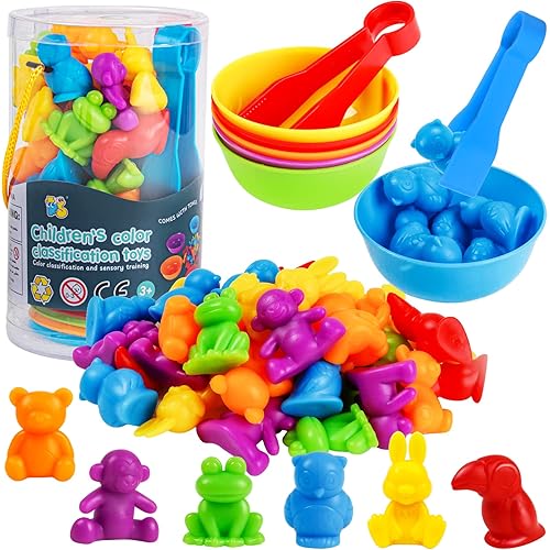 Counting Animals Sorting Toys Color Matching Stacking Toys with Cups Preschool Learning Activities for Math Montessori Fine motor skills Sensory Toy Sets Gift for Toddlers Kids Boys Girls Aged 3+Year