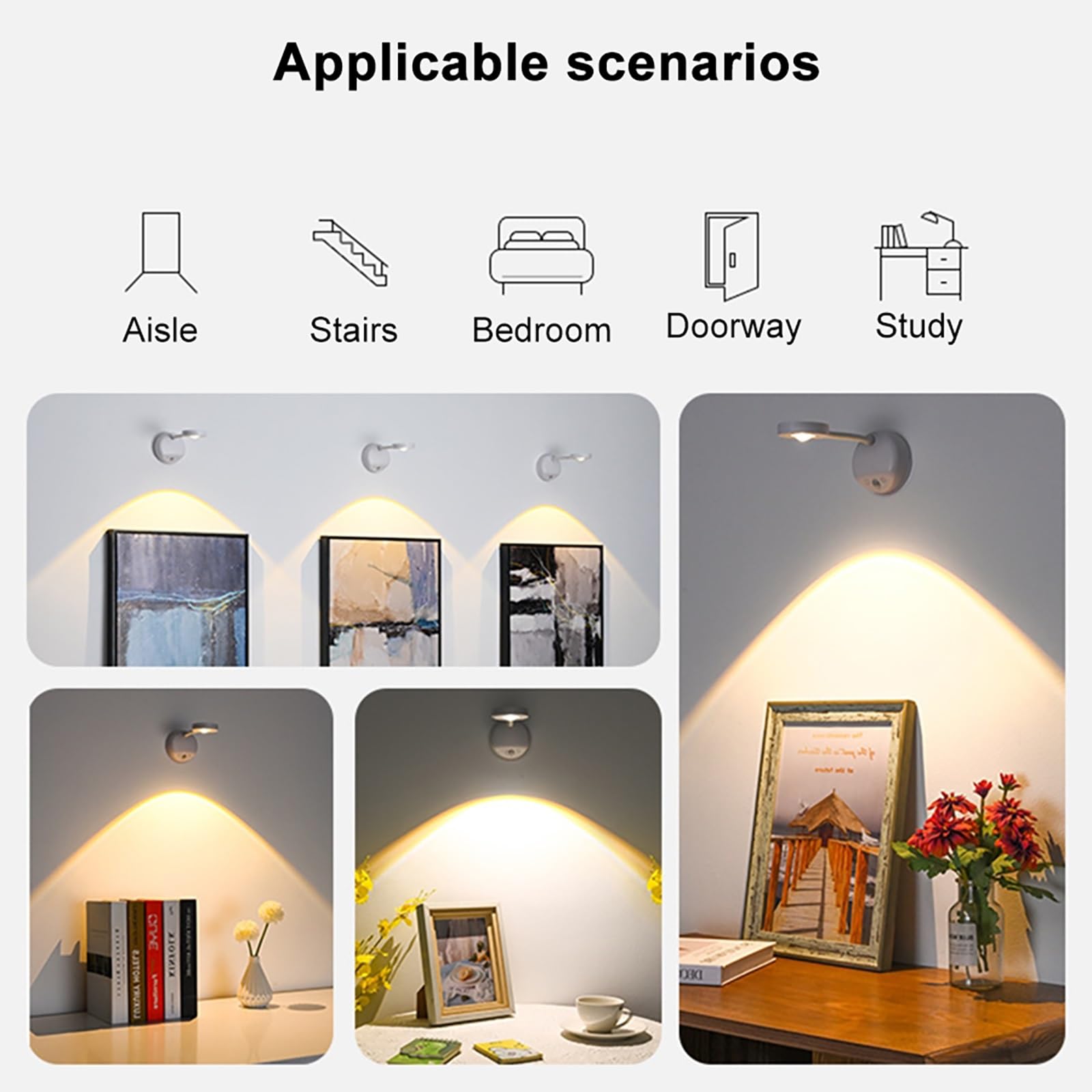 3-kolorowe oświetlenie USB na baterie, oświetlenie LED z czujnikiem ruchu, obrót o 360°, lampa LED na ścianę, galerię, ściemniane światła do szafy (czarne)