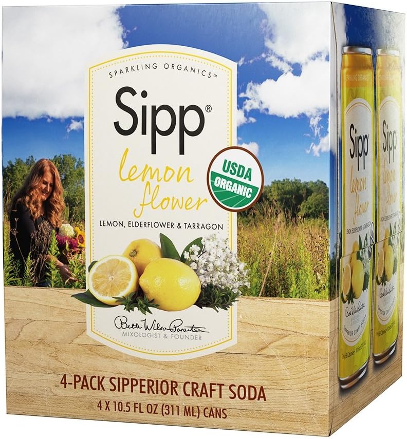 Sipp Sparkling Organics Lemon Flower, 4 Count (Pack of 6)