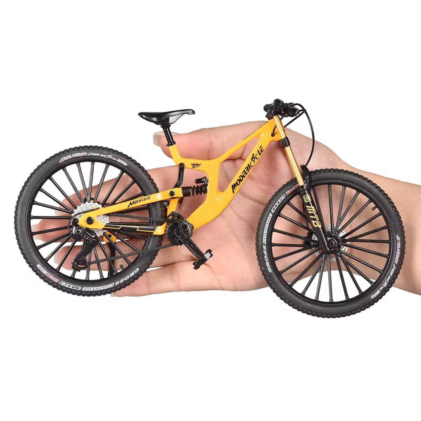 1: 10 ratio die cast alloy mini BMX mountain bike finger bike model toy desktop decoration craft suitable for bike enthusiasts, bike racers, children, boys and girls (yellow)
