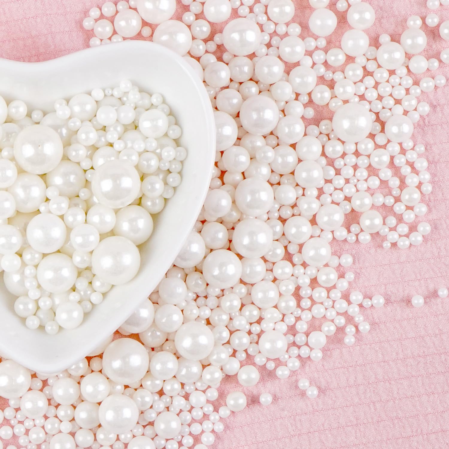 Edible White Pearl Sugar Sprinkles for Cake Decorating, Candy Pearls Cupcake Toppers, 150g/5.29oz Mix Size, Baking Cake Decorations, Valentine's Day, Wedding Party Holiday Supplies
