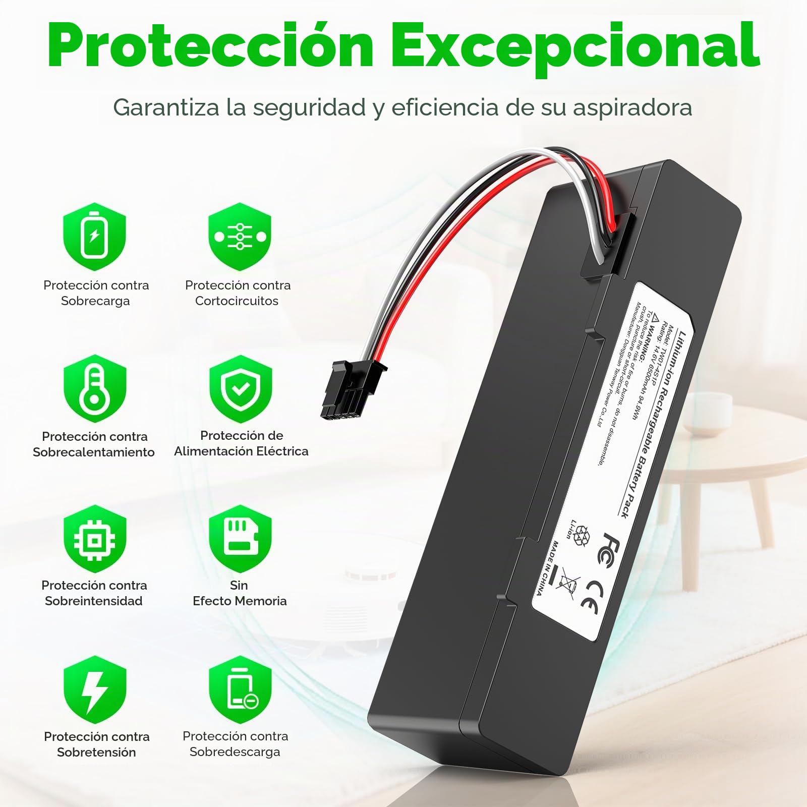 ASUNCELL 6500mAh Batería de Repuesto para Xiaomi Mop 2S / Mop Pro/Mop P Robot Aspiradora, batería de Iones de Litio Compatible con Xiaomi Mijia STYTJ02YM / XMSTJQR2S Aspiradora Robot Batería