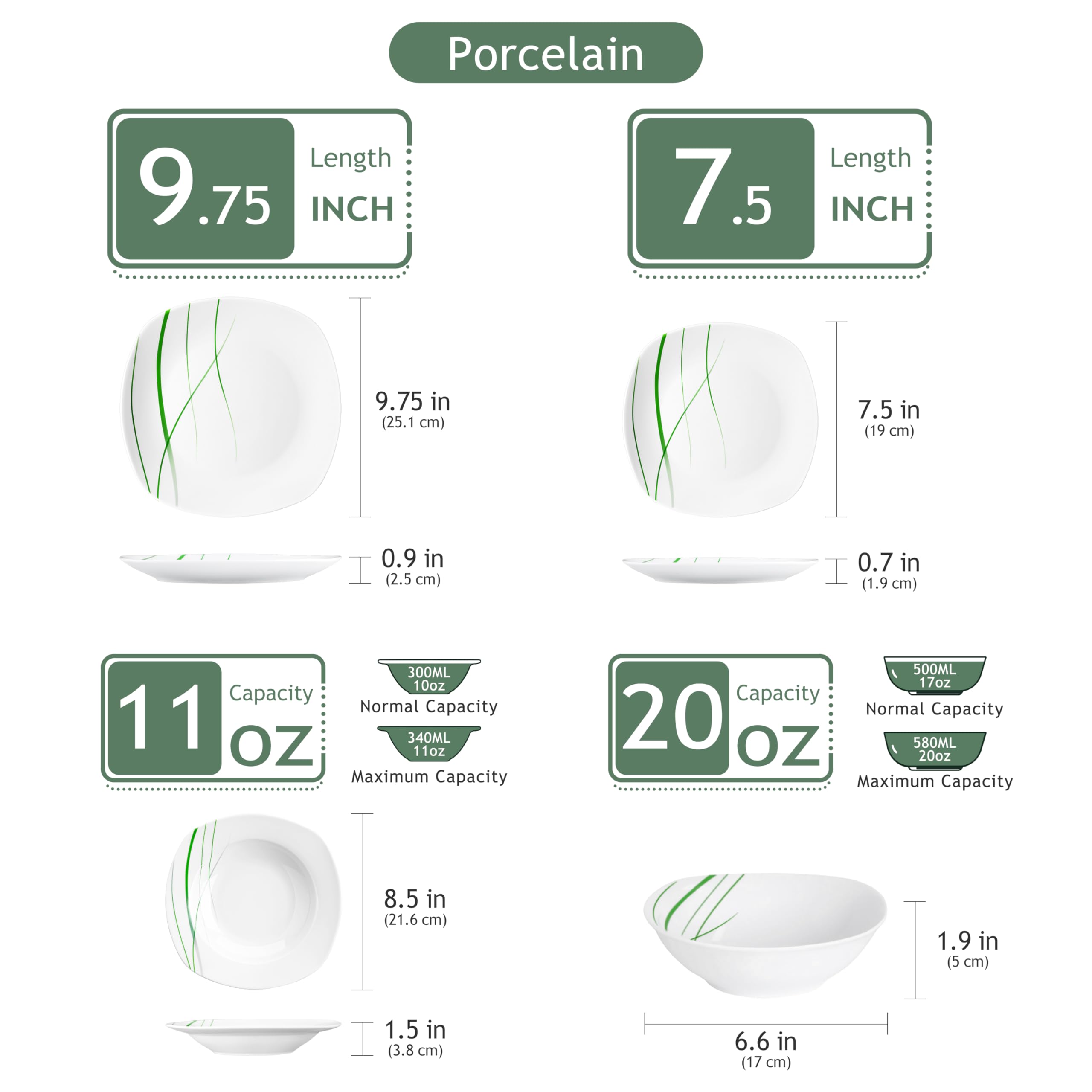 VEWEET AVIVA Juegos de 24 Piezas Vajillas de Porcelana con 6 Cuencos de Cereales, 6 Platos, 6 Platos de Postre y 6 Platos Hondos para 6 Personas