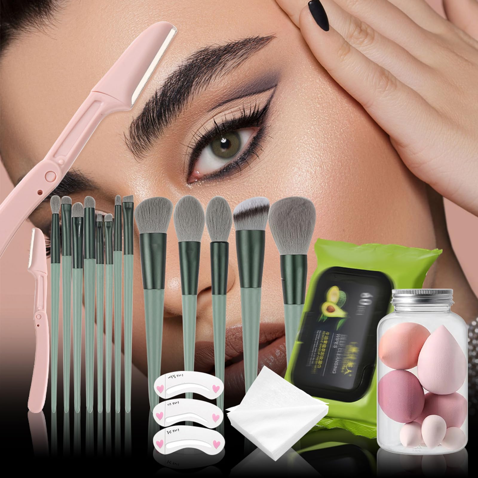 Ensemble de Maquillage Femme, Kit de Démarrage de Maquillage#8 | avec Ombres Paupières Correcteur Rouge à Lèvres Mascara Blush, Trousse de Cosmétique Voyage pour Yeuxe Lèvres e Visage