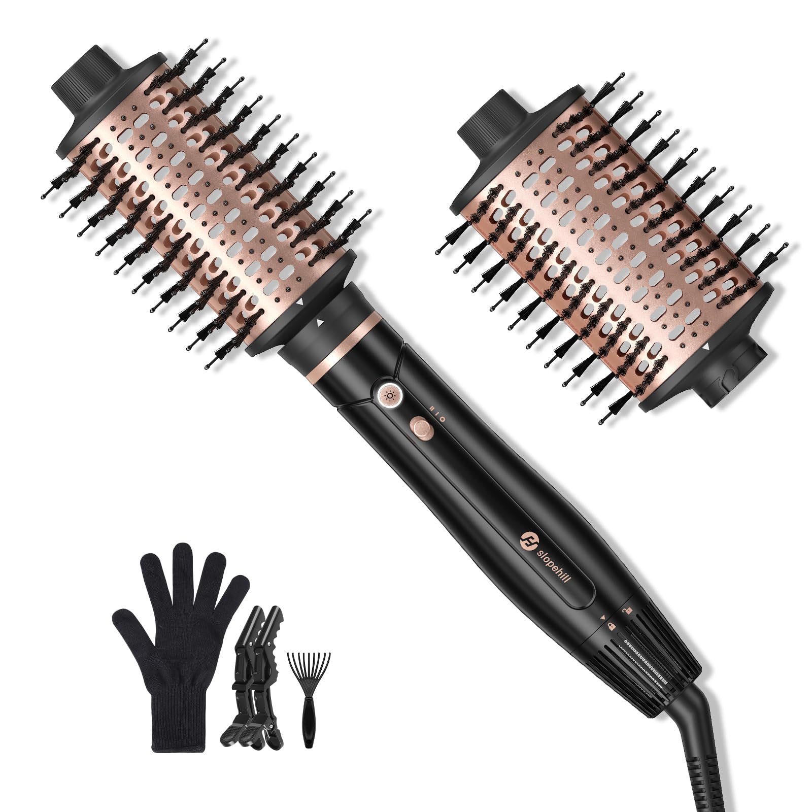 slopehill Upgraded 2026 Hair Blow Dryer Brush, Ultra-Fast Drying All in One Ionic Oval Hot Air Brush Adds Shine, Volume, Fullness & Smooth for Long Hair, Frizz-Free Shiny Hair, 8 Mode 60 &75mm Brush