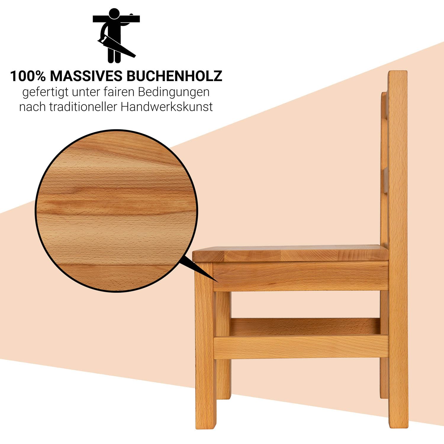 Staboos 2er Set Kinderstuhl aus massivem Buchenholz - Bio geölte Vollholz Stühlchen - Montierter Stuhl für Kinderzimmer - Stuhl für Kinder ohne scharfe Kante - Natur Bio geölt
