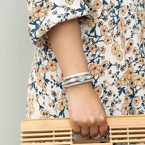 Miniatura 7 de FANCY SHINY - Pulsera de cuero de estilo bohemio con cierre magnético y cuentas de cristal, regalo para mujeres, adolescentes y niñas