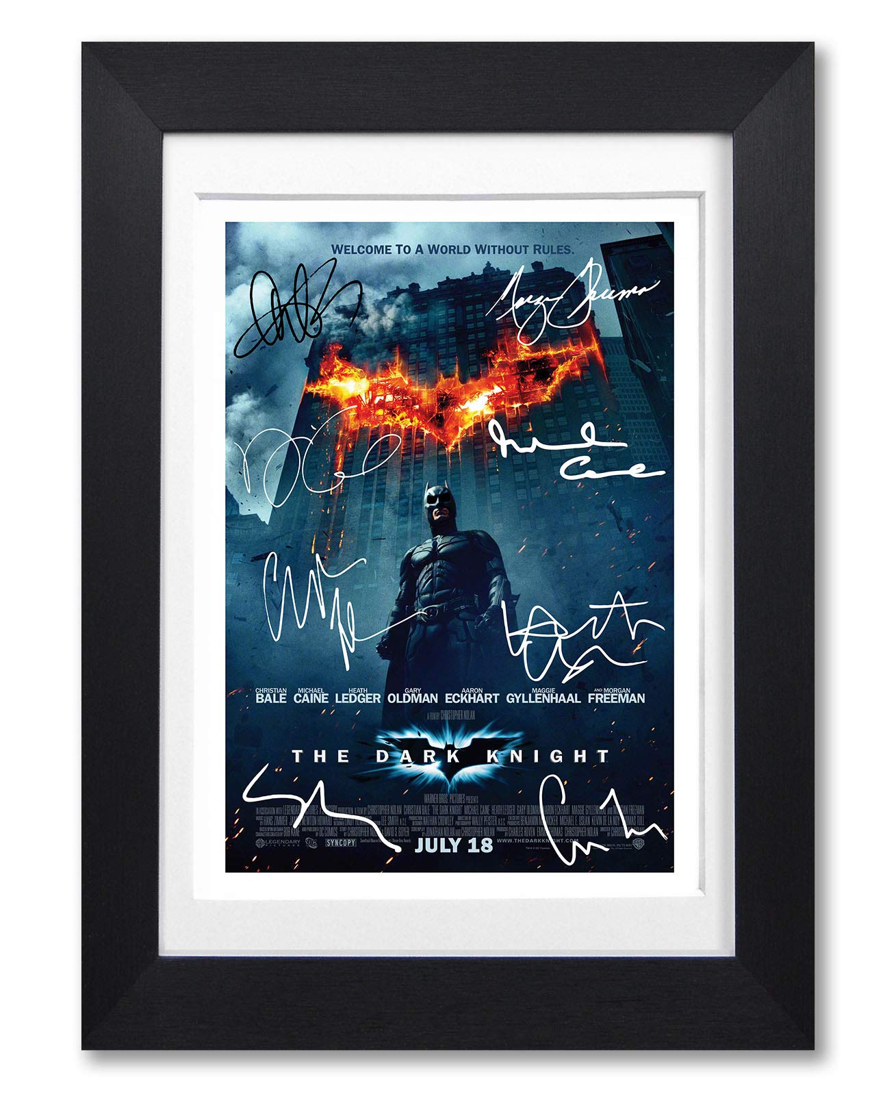Mounted Gifts Black Batman The Dark Knight Cast Signed A4 Poster Photo Print Framed Autograph Gift Movie Film ( Framed & Mounted)