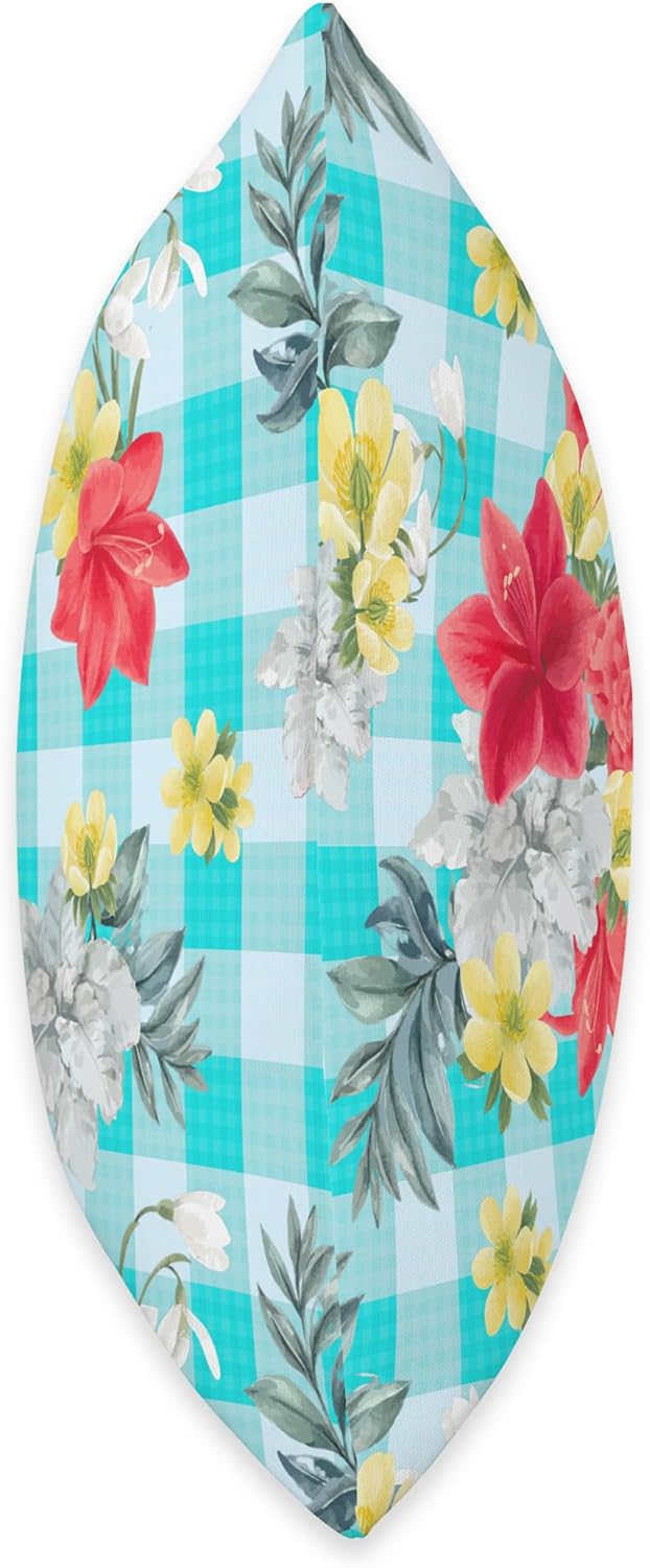 Pioneer Country Farm Red Yellow Peonies on Turquoise Gingham Throw Pillow