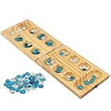 Wooden Mancala Board Game Set - Portable and Educational Two-Player Strategy Game for Family Fun and Relaxation