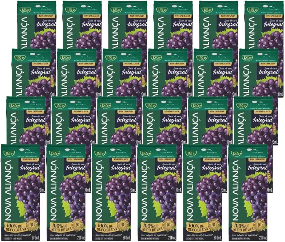 100% Suco Integral De Uva Tinto Sem Adição Açúcar - Fardo Com 24 Und 200ml Caixinha Canudinho Lanche Merenda Escolar - Aliança