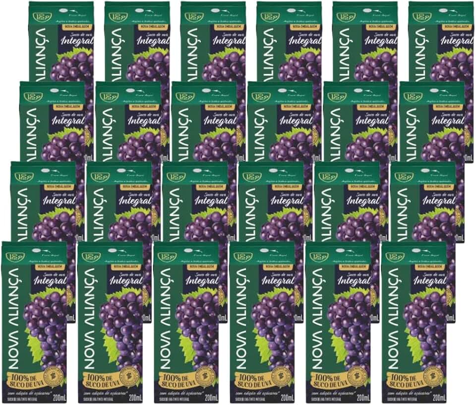 100% Suco Integral De Uva Tinto Sem Adição Açúcar - Fardo Com 24 Und 200ml Caixinha Canudinho Lanche Merenda Escolar - Aliança