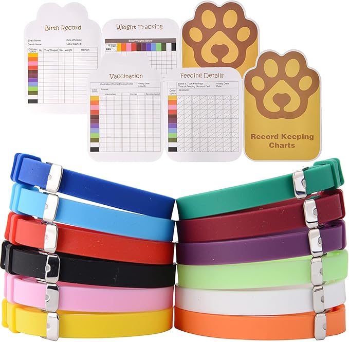 EXPAWLORER Puppy ID Collars for Litter 12 PCS Soft Silicone Whelping