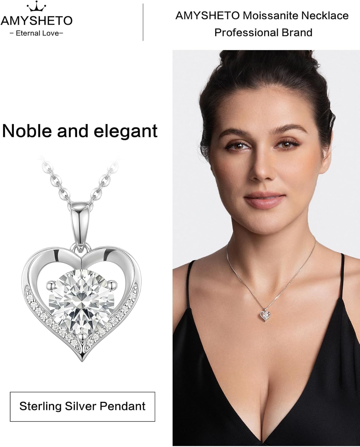 2-carat Moissanite S925 Silver Necklaces Gifts for Women with Heart Pendant,Gift for Mother,Wife or Girlfriend on Birthdays,Anniversaries,Valentine's Day,Mother's Day,Christmas and other holidays - Image 3