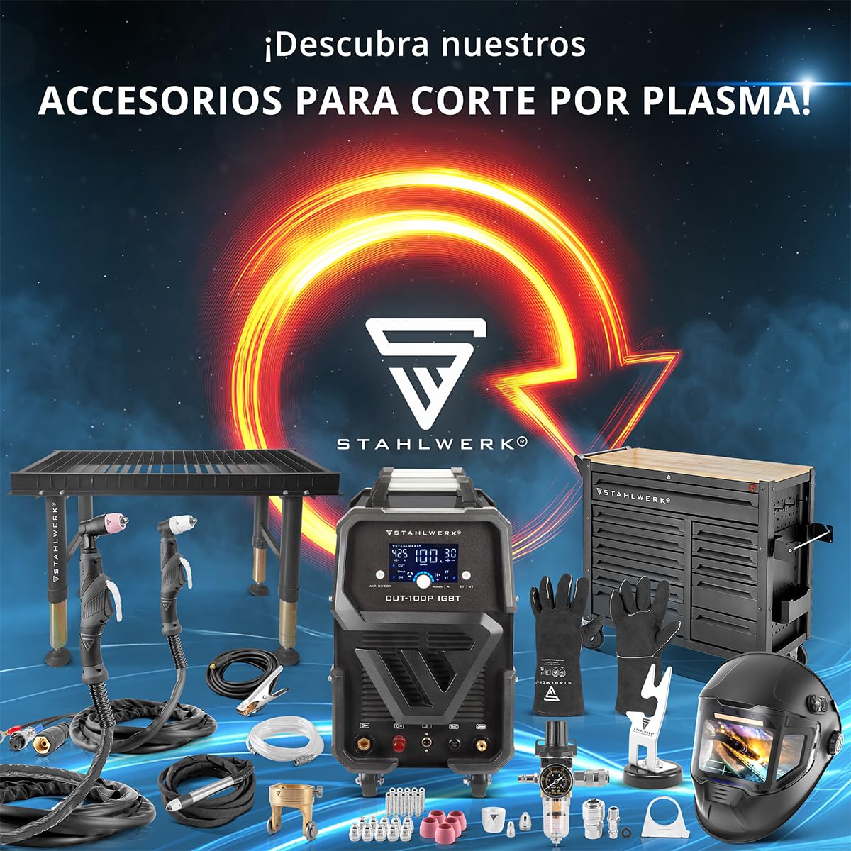 STAHLWERK Cortador de plasma CUT 50 P Digital – 50 A, capacidad de corte hasta 20 mm, encendido HF Pilot, interfaz THC para control de altura CNC, Inverter Plasma Cutter