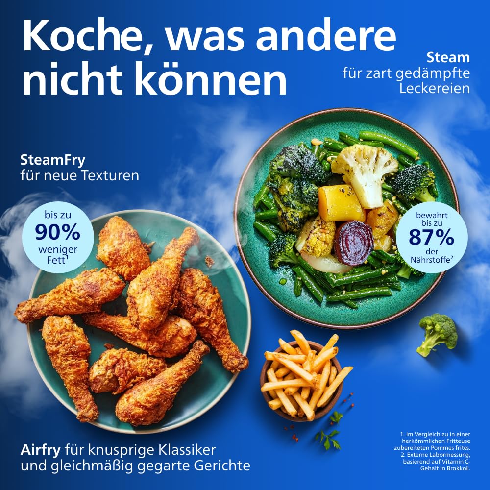 Philips Steam Airfryer 5000 Series Dual Basket Heißluftfritteuse 9L RapidAir Plus Dampfgar-Funktion NA550/00