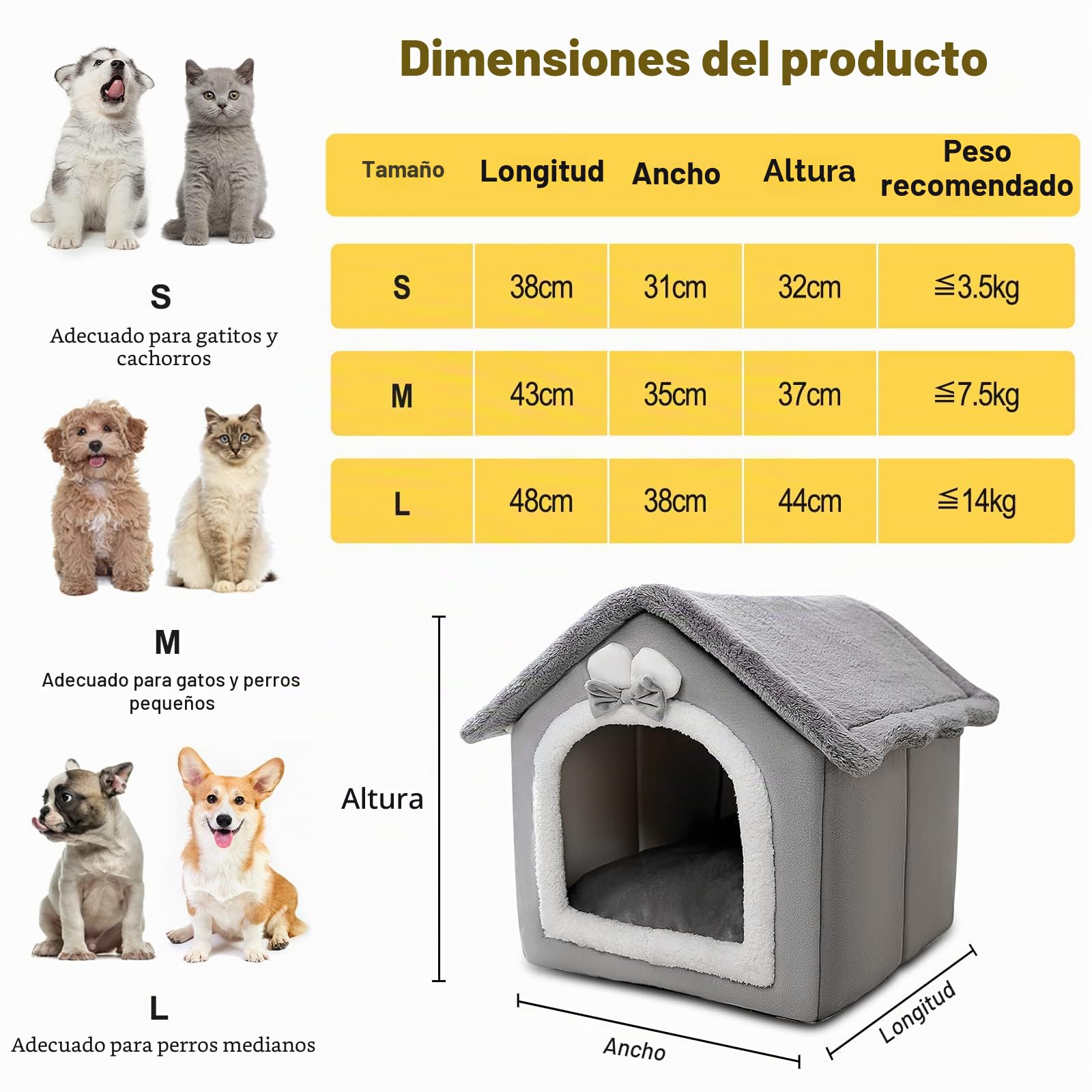 Galatée Cama De Cueva De Gato, Cama Lavable para Perros, Iglú De Felpa Cálida y Acogedora para Gatos, Casa para Mascotas Plegable, Cama para Mascotas con Fondo Antideslizante(S, Conejo Gris)