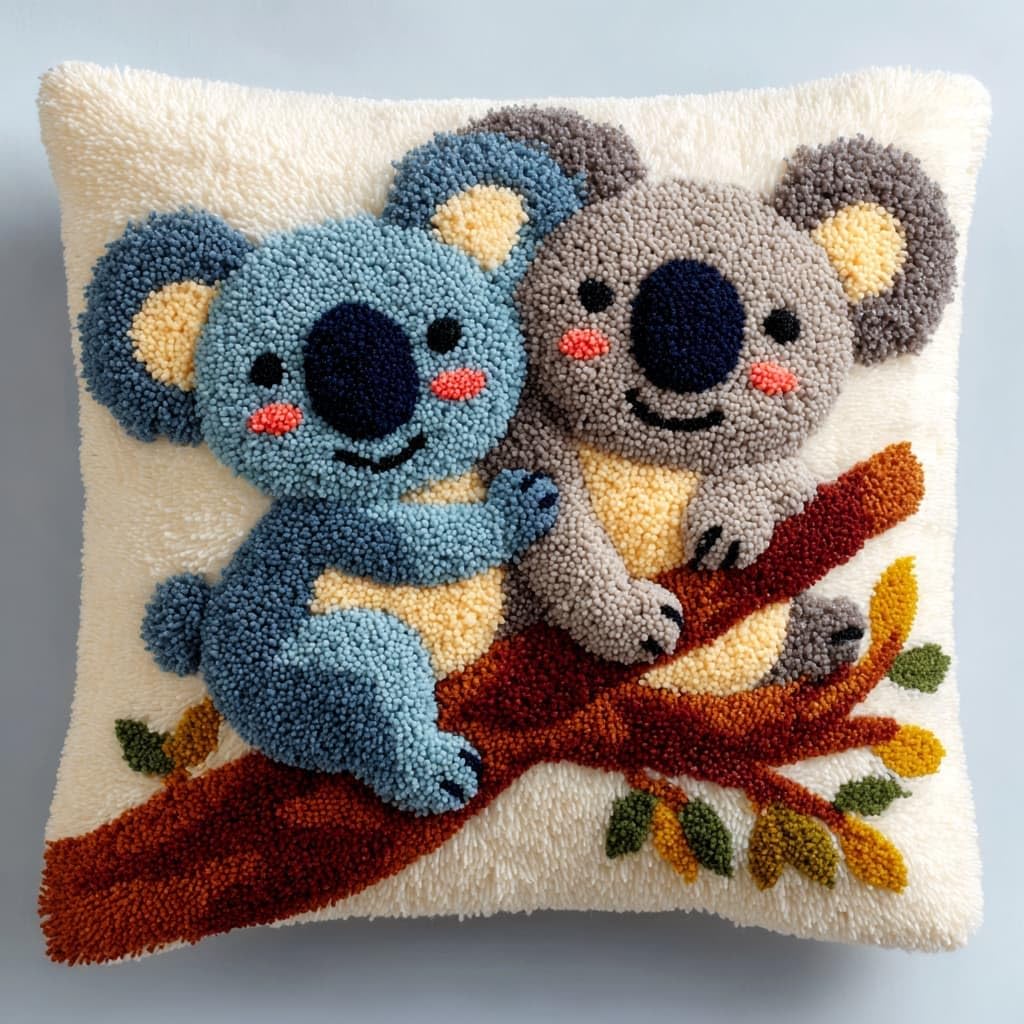 Taxpy DIY Latch Hook Rug Kits, Koala Latch Hook Cushion Kits Pillowcase Rug Pattern Arts and Crafts Crochet Needlework 43x43cm