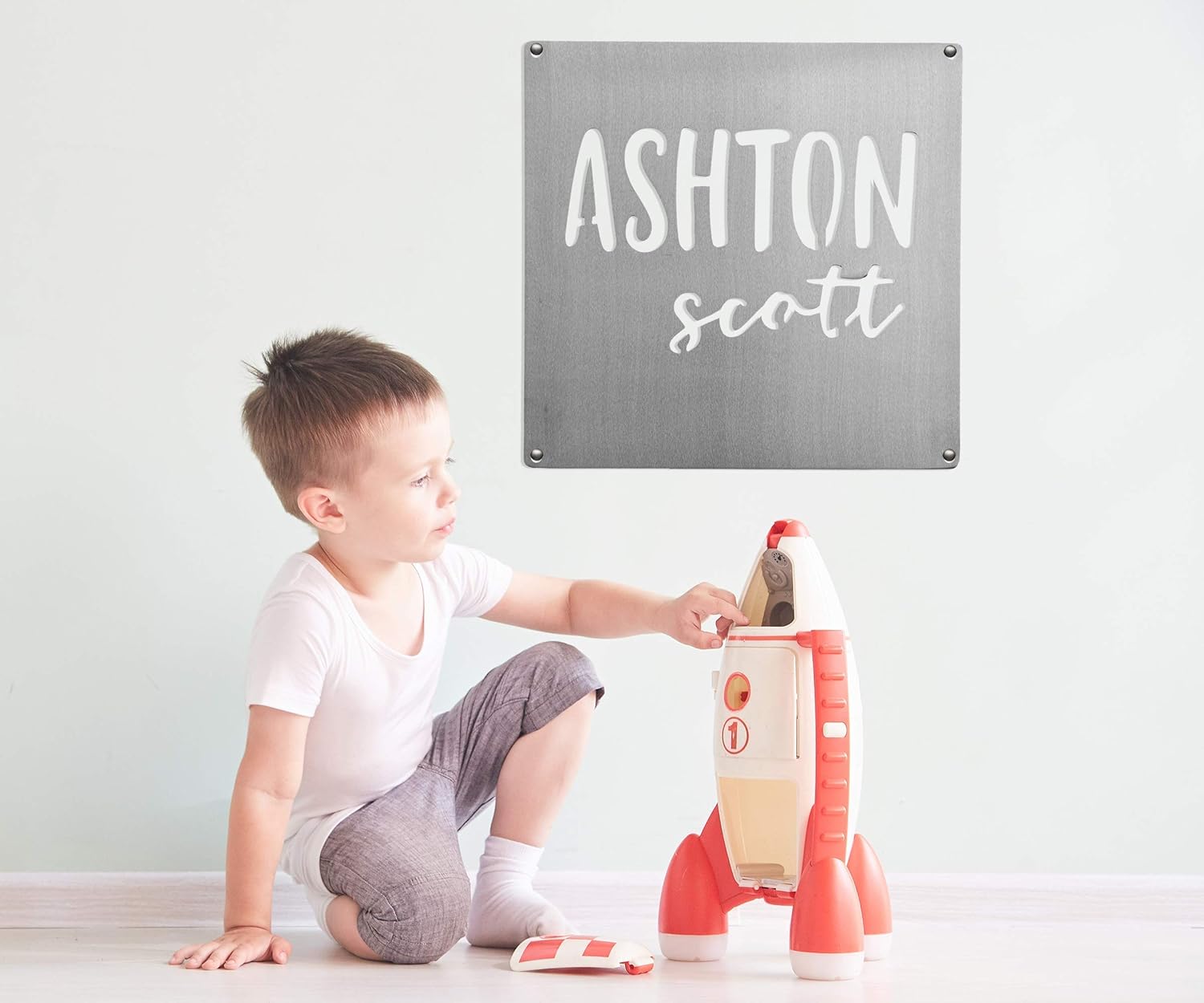 Say My Name Square Sign – Personalized Baby Name Wall Decor for Nursery, Custom Metal Name Sign with Letters, Modern Square Wall Art for Kids Room, Unique Baby Gift