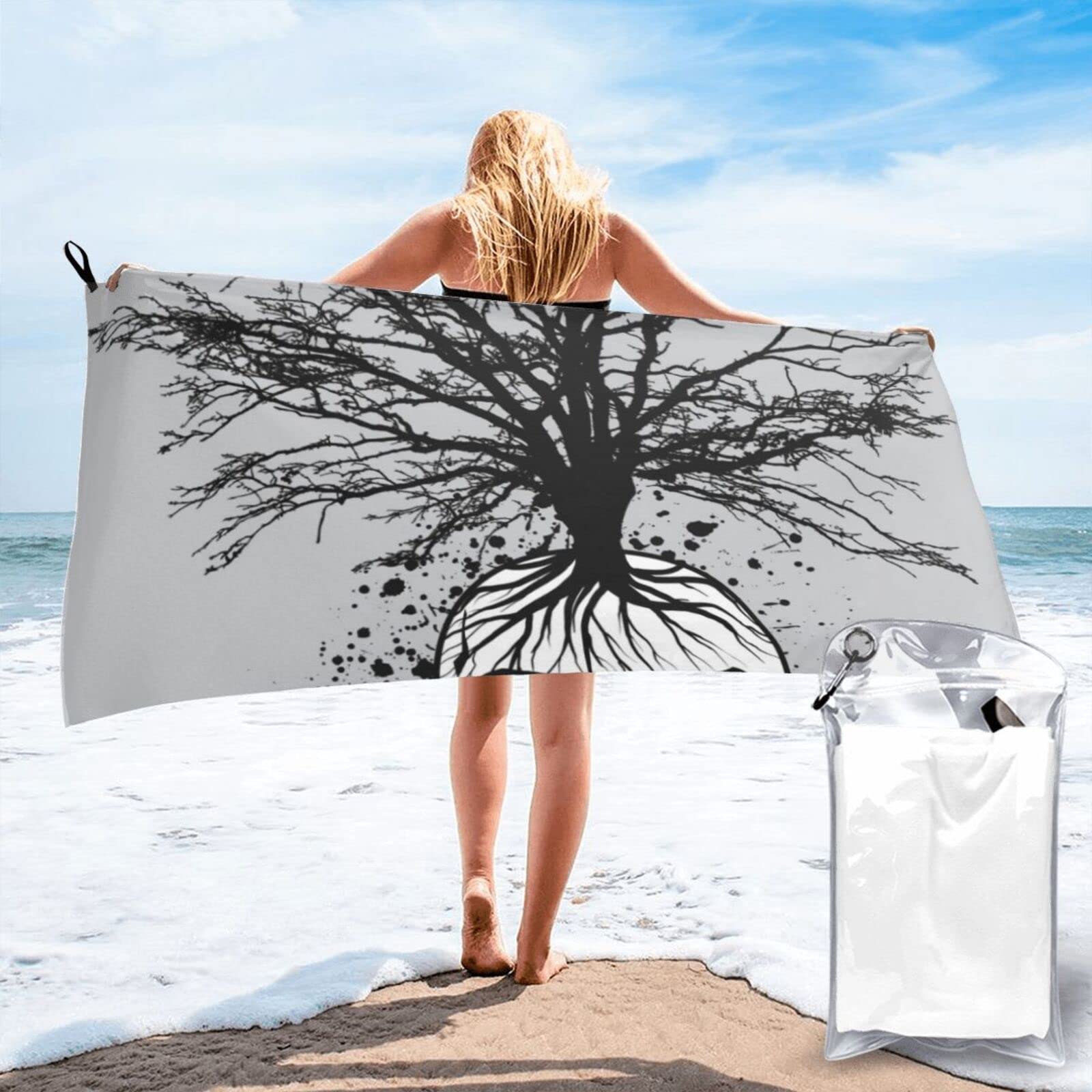 Lawenp Tree and Skull Microfiber Beach Towel Adults Large Quick Drying Bath Towel Travel Towels with Pouch 31.5"x63"
