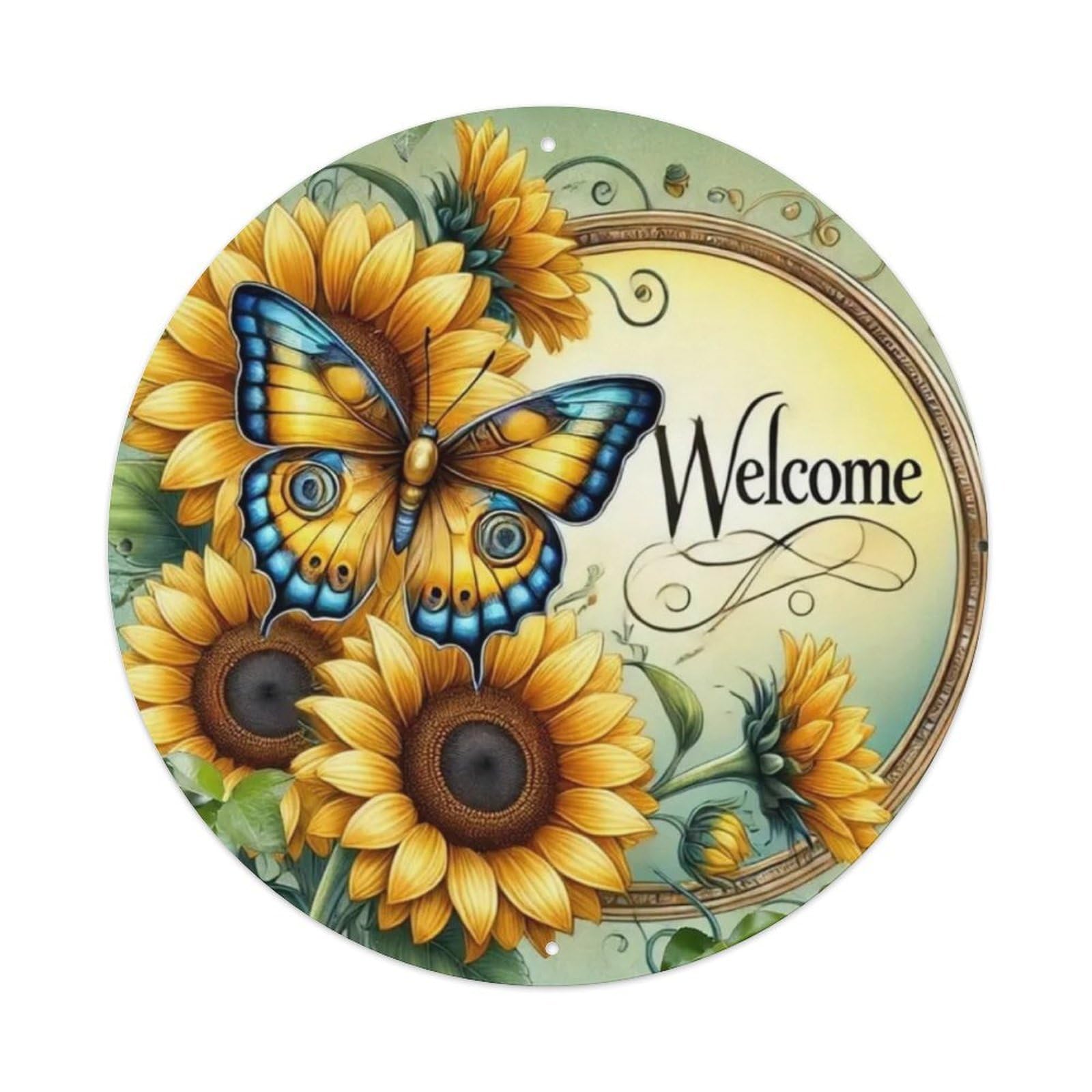 Igtefte Vintage Rustic Sunflower & Butterfly Tin Sign Style Home Bar Garden Wall Plaque Decor Metal Poster 8X8 Inch