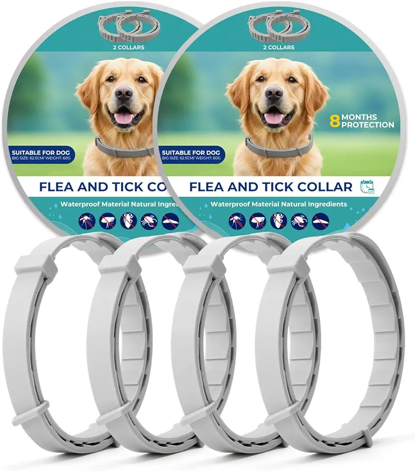 Flea Collar for Dogs, Natural Essential Oil, Waterproof &amp; Adjustable Design, Long-Lasting Protection for Small Dogs &amp; Puppies, Soft Upgraded Material, Grey (4-Pack)