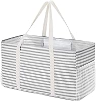 Lifewit 46L Extra Large Reusable Tote Bag with Wire Frame - Freestanding Foldable Grocery Shopping Bag for Beach, Laundry, Picnics, Car - Gray