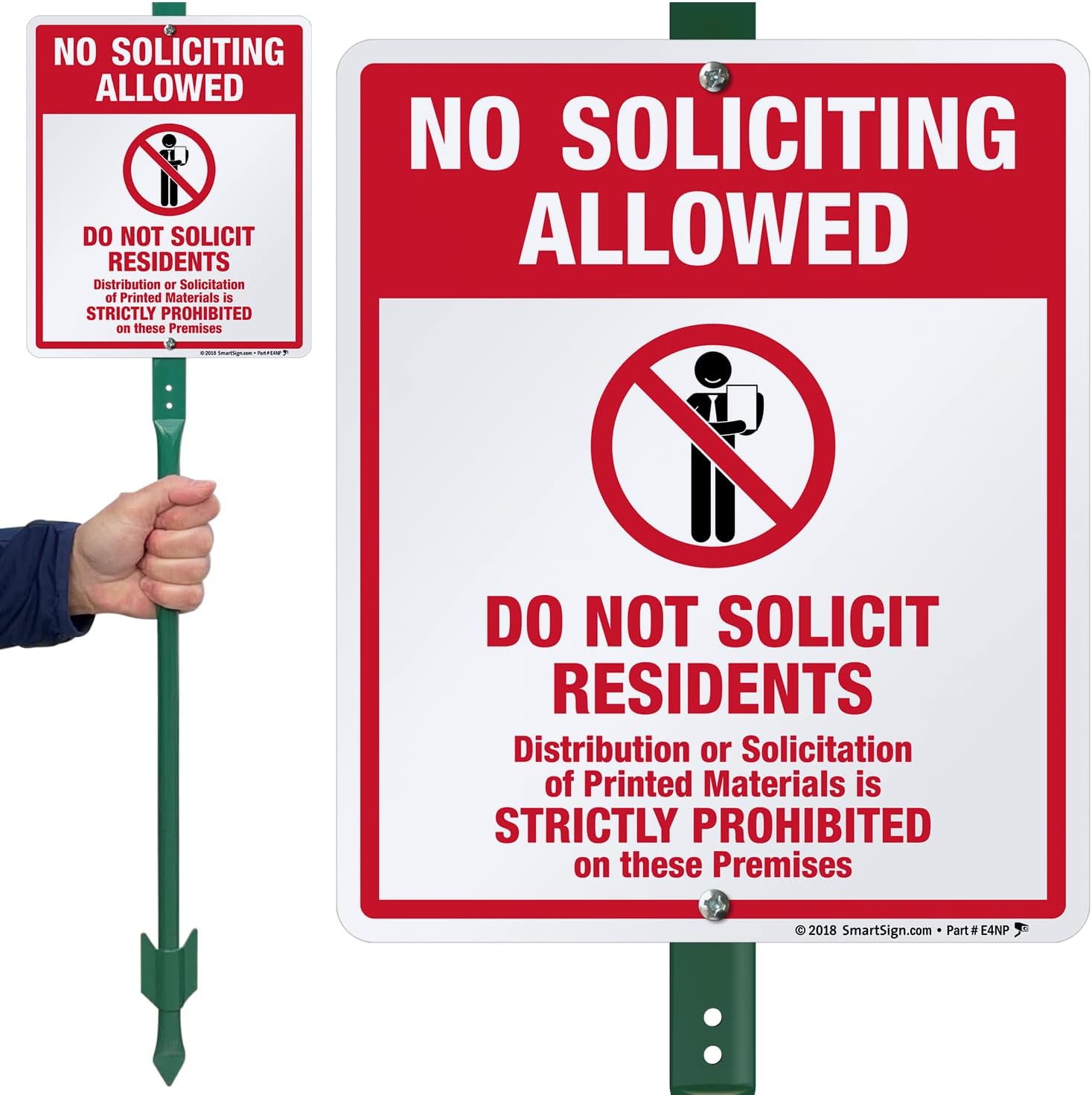 SmartSign 12" x 10" 'No Soliciting Allowed Do Not Solicit Residents, Distribution Strictly Prohibited' Yard Sign with 3 ft Stake, 40 mil Laminated Aluminum, Red/Black/White, USA-Made
