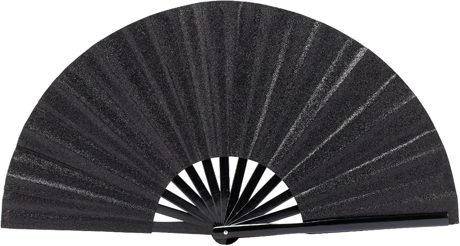 Folding Fan Glitter Large Rave Fan 13 Inch Foldable Hand Fan for Women Foldable Folding Fan Handheld for Line Dance Festival Craft Dance Decoration Black