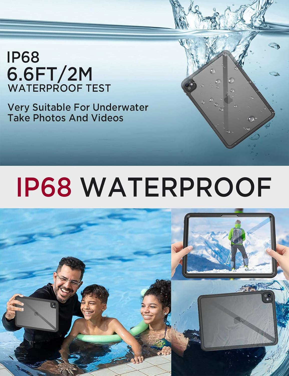 Miimall Waterproof Case for iPad Pro 13 inch 2024 M4, IP68 Waterproof Clear 360 Full-Body Ultra-Thin, Built-in Screen Protector, Shockproof Dust/Snow Proof Waterproof for iPad Pro 13 inch, Black - Image 6