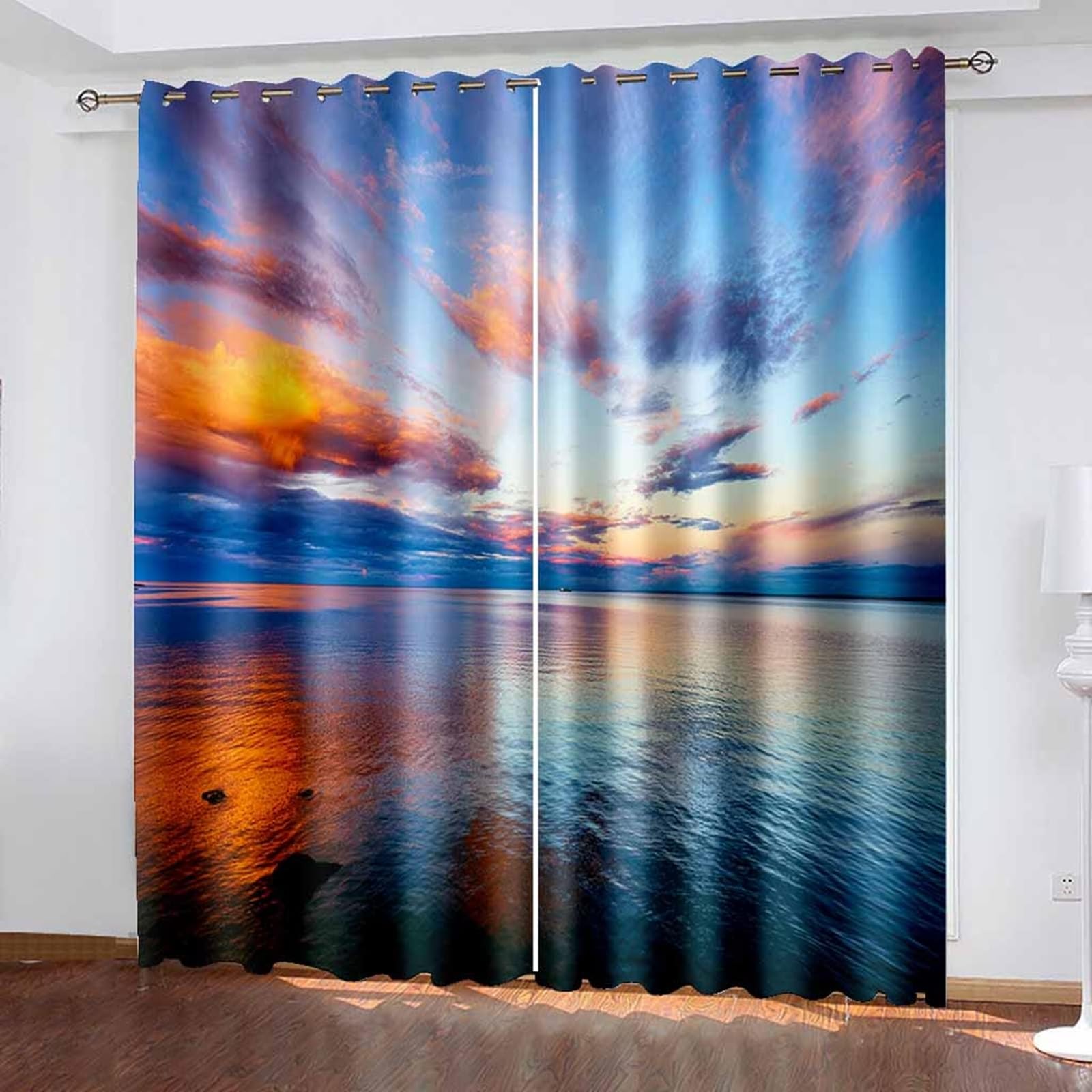 Rideaux d’assombrissement haut de gamme paysage océanique : tissu isolant lourd 102x160cm