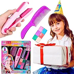 Kit de beleza brinquedo camarim infantil presente menina 3 anos faz mechas coloridas prancha de cabelo colorir pintar chapinha make brinq maquiagem