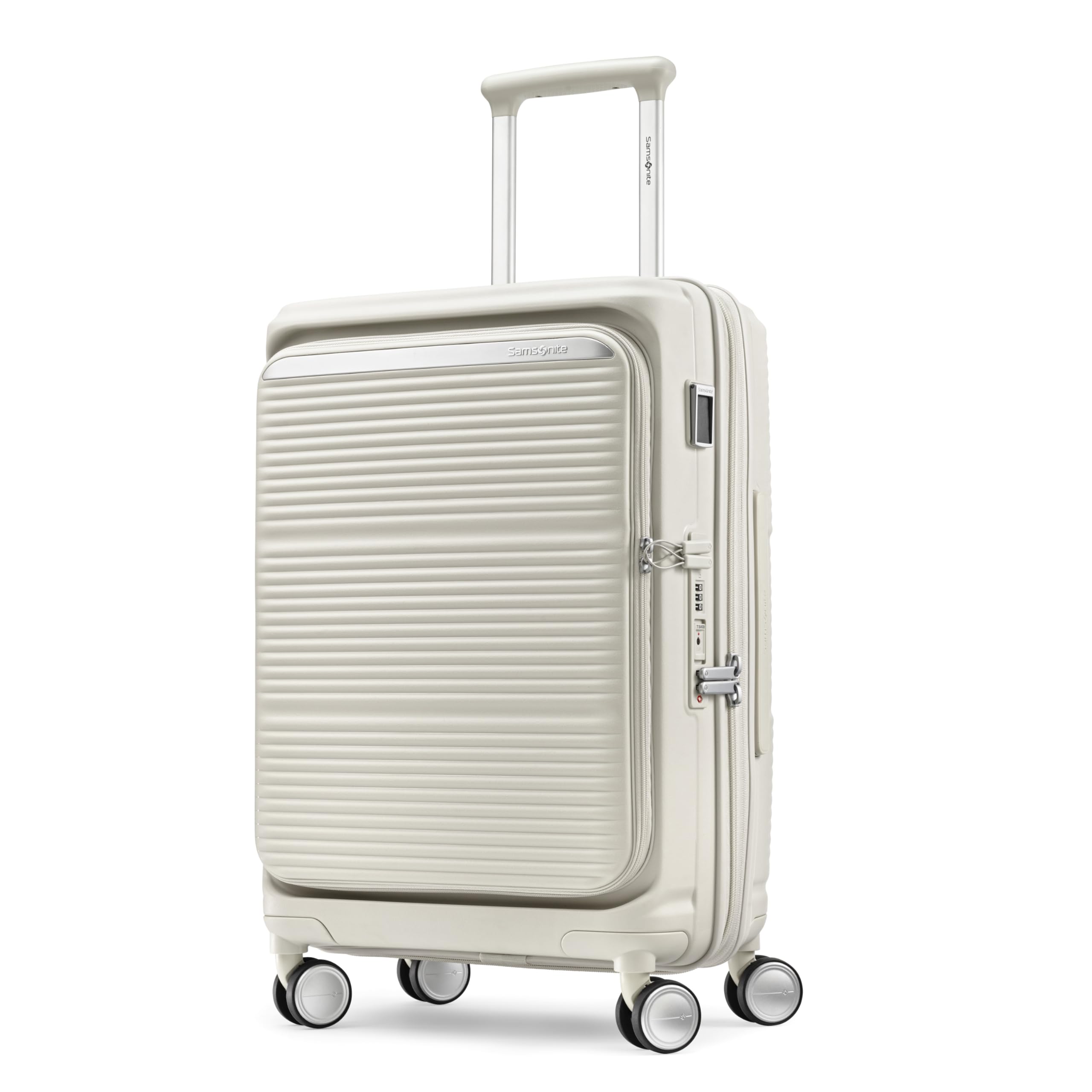 Paralux Carry-On Luggage - Innovative Design - Quick Access Front Pocket - Dual Suspension Wheel Technology - TSA Lock - Expandable - Includes Removable Packing Cubes - Stone Grey