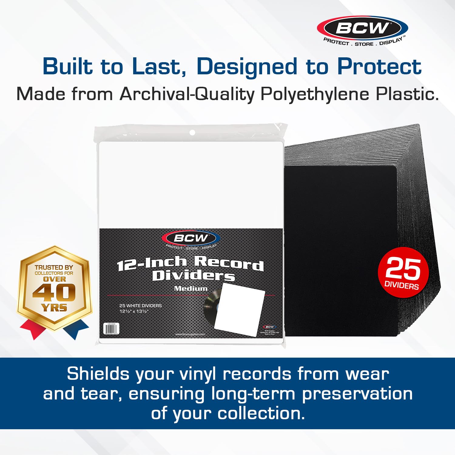 BCW 25CT 30cm RECORD DIVIDERS - MEDIUM - WHITE
