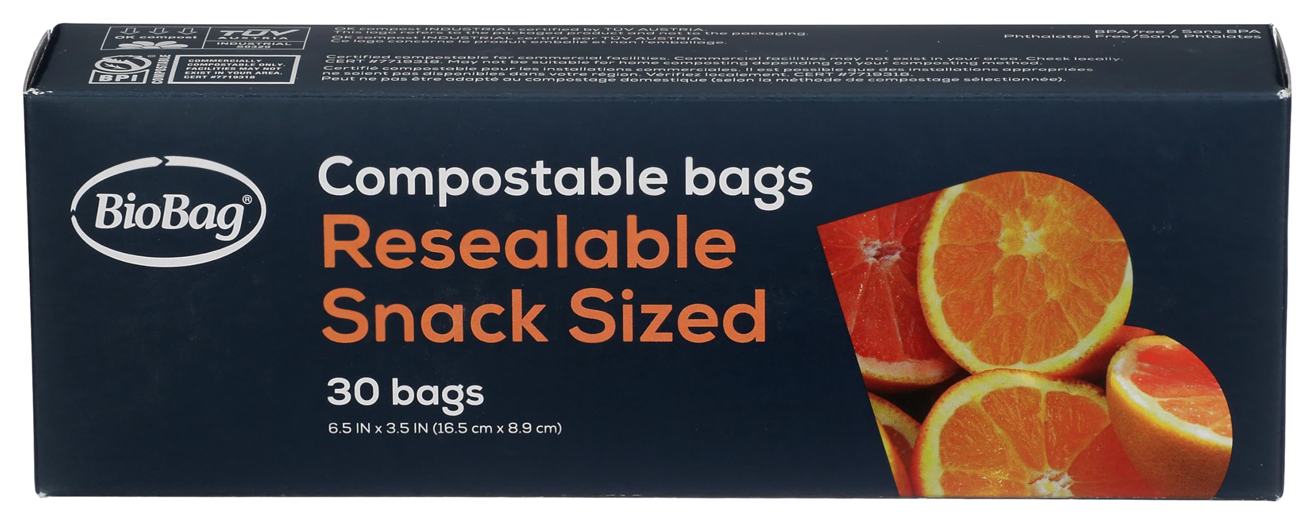 BioBag 100% Certified Compostable Resealable Snack Bags, 360 Count, Perfect for Lunches, Snacks, and On The Go