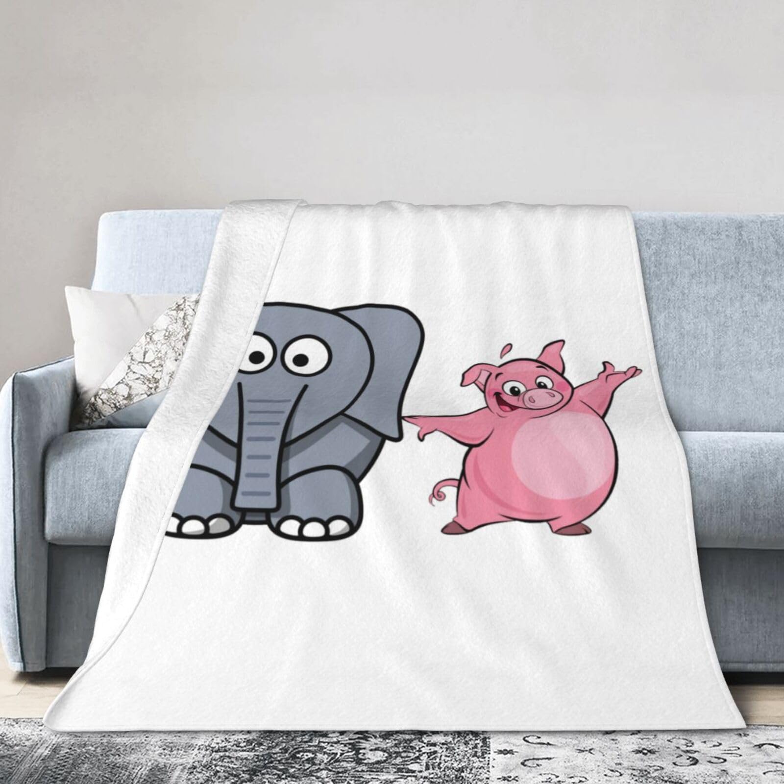 Jmorco Elephant And Piggie Print Throw Blanket, Lightweight Super Soft Fleece Blanket For Couch Bed Living Room 50"X40"