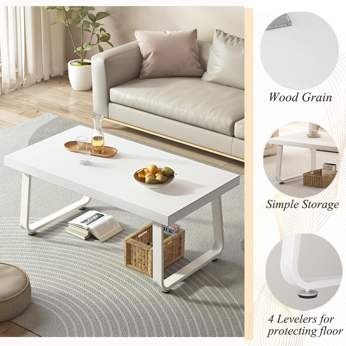 HSH Couchtisch Weiß, Wohnzimmertisch aus Holz Metallgestell, Sofatisch, Tisch, Beistelltisch, Kaffeetisch, Couchtisch Klein für Wohnzimmer, Teetisch aus Holz, Modern,Weiß 100B x 55T x 46.5H cm