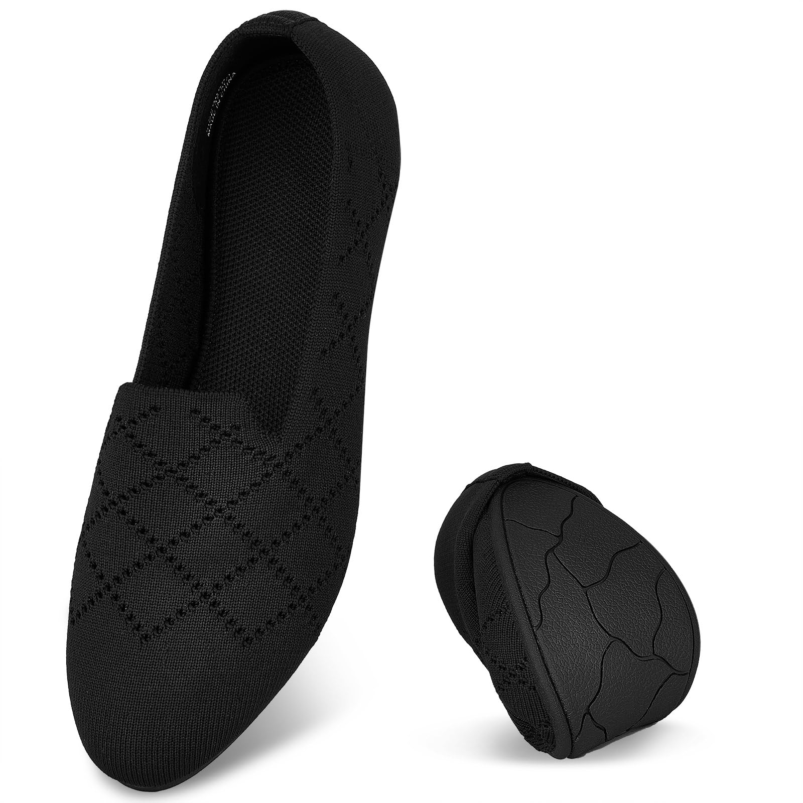 Puxowe Bequeme Ballerinas Damen Atmungsaktive Strick Flache Schuhe Memory Foam Faltbar Slipper Schlupfschuhe