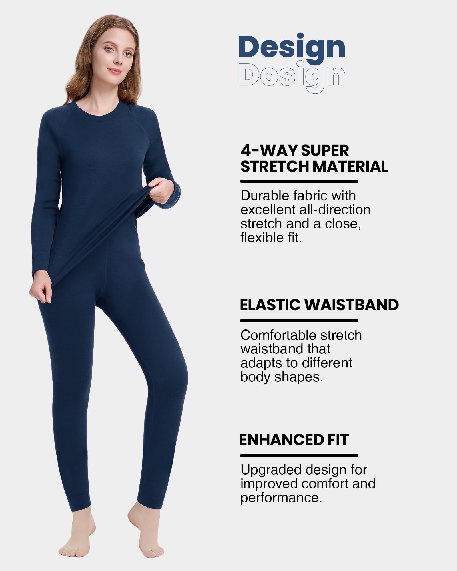 Conjunto de ropa interior térmica para mujer, 100 % lana merino, ropa interior ligera de esquí para mujer, suave y cálida