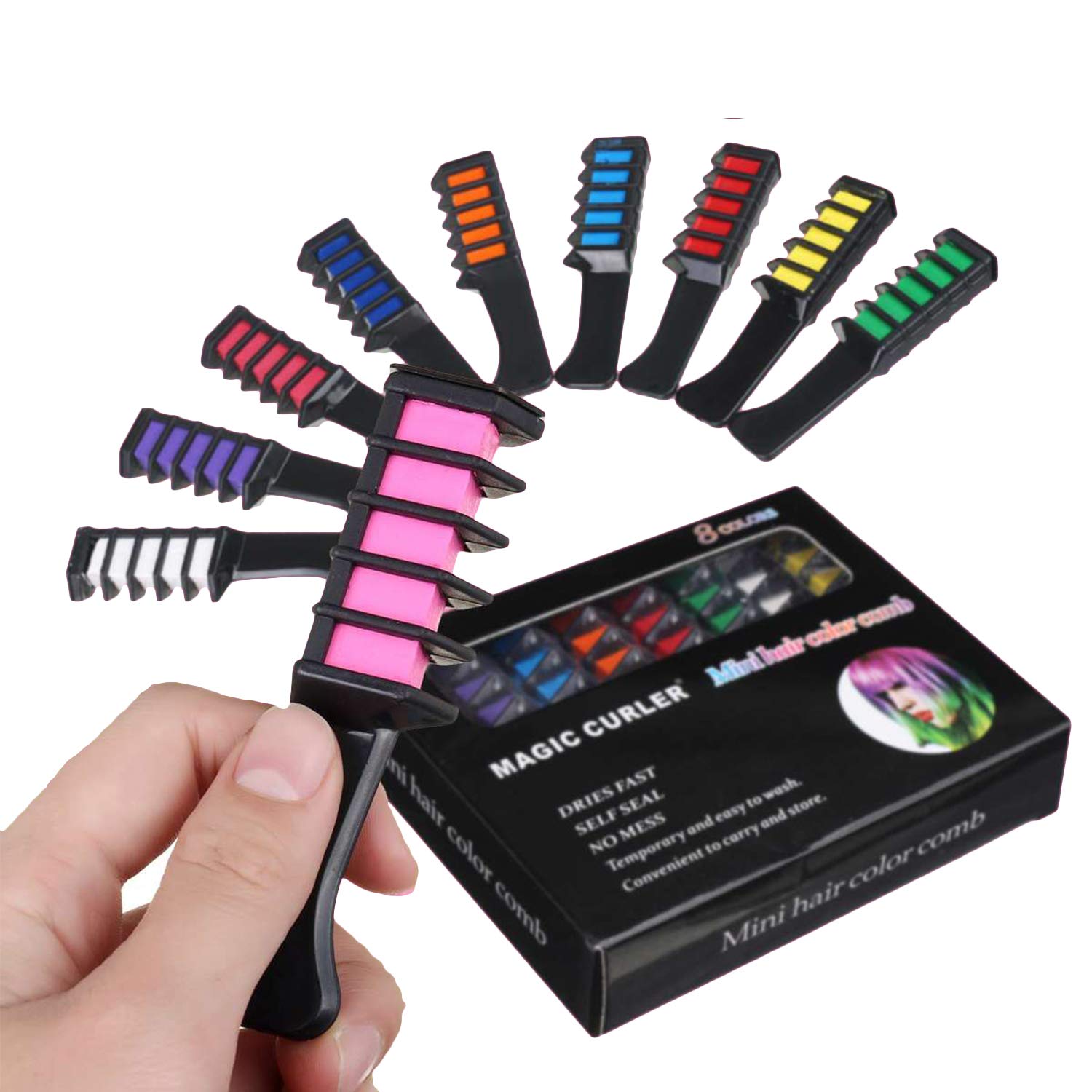 Tizas Cabello Niñas,Peine de Tiza Cabello de 10 Colores Temporales Tinte de Cabello Niños,No Tóxico Lavable,Tiza Cabello Fiesta,Cosplay,Navidad,Halloween,Cumpleaños,Carnaval