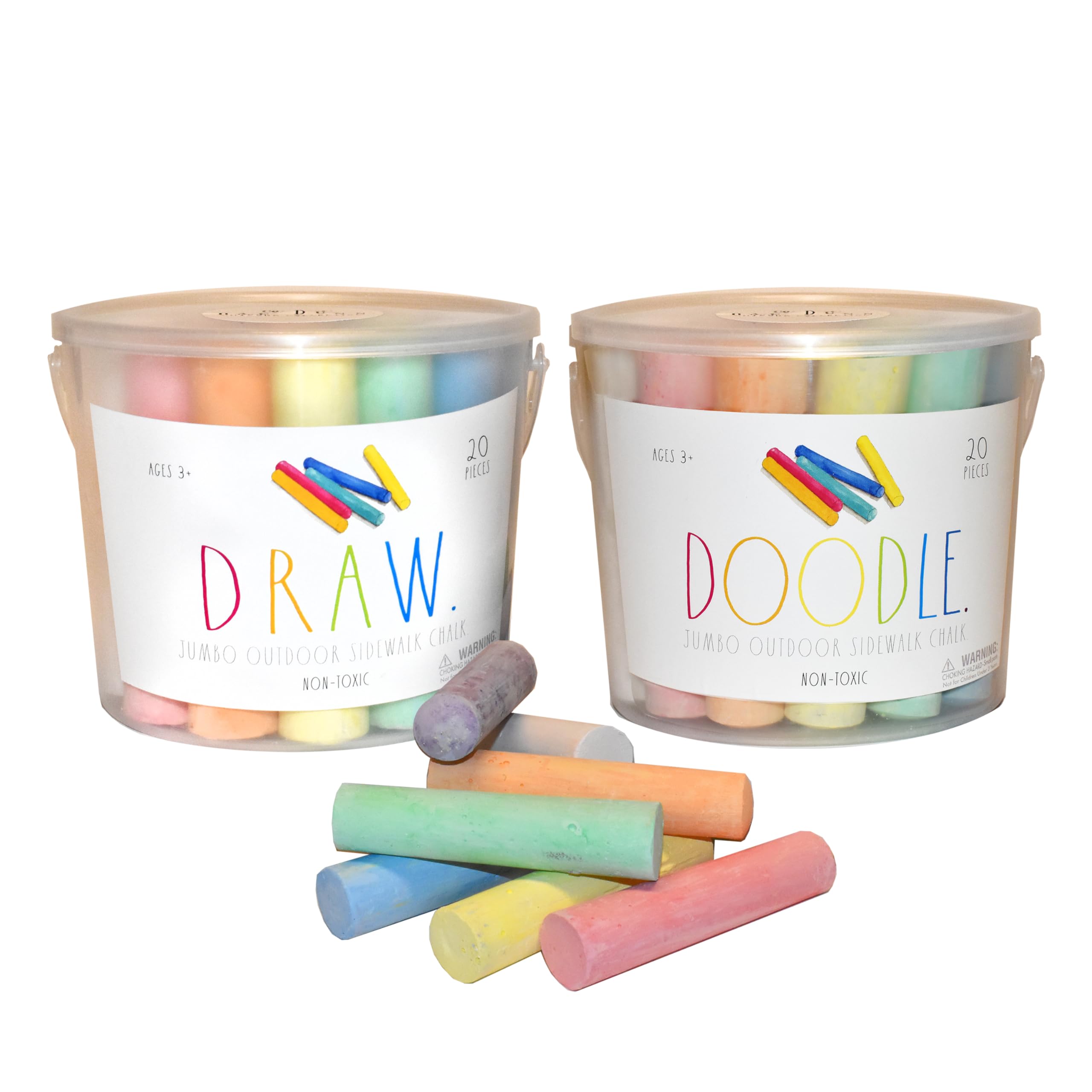 Rae Dunn x CocoNut Outdoor Jumbo Outdoor Sidewalk Chalk 2 Pack - 40 Pieces, Non-Toxic, Washable Jumbo Chalk - Create Colorful Artwork on the Sidewalk or Chalkboard, For Kids Ages 3+