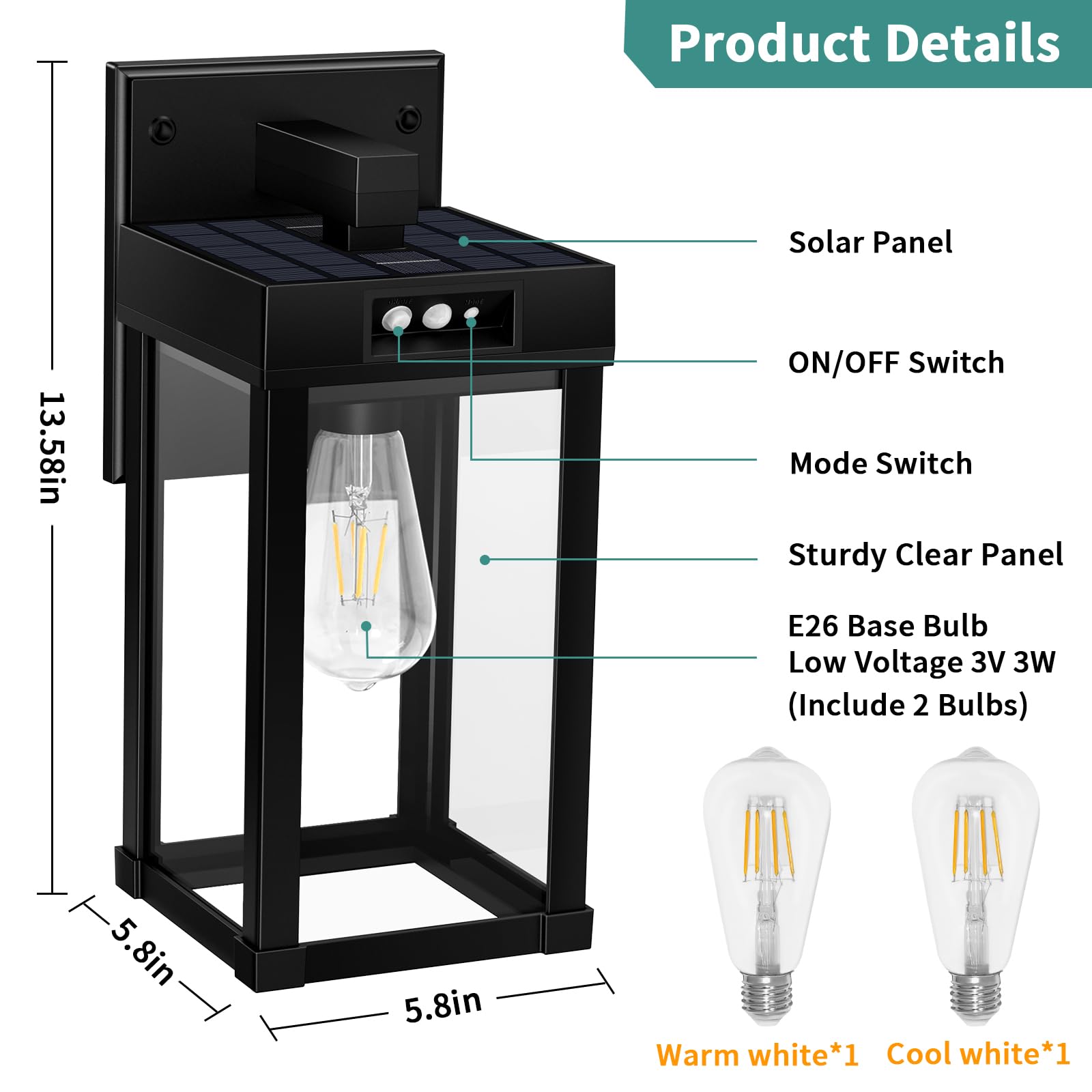 AEQ Solar-Wandleuchten für den Außenbereich, Solar-Wandleuchte mit 3 Beleuchtungsmodi und Bewegungssensor, wasserdichte Solar-Verandaleuchte von Dämmerung bis Morgendämmerung, Solar-Wandlaterne für
