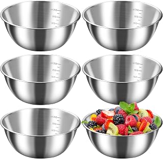 Porfoyo Metal Mixing Bowl, 6 Pieces Stainless Steel Mixing Bowl, Nest Mixer, Stainless Steel for Cooking and Serving Salad Bowls and Snack Bowls, Silver (17cm)