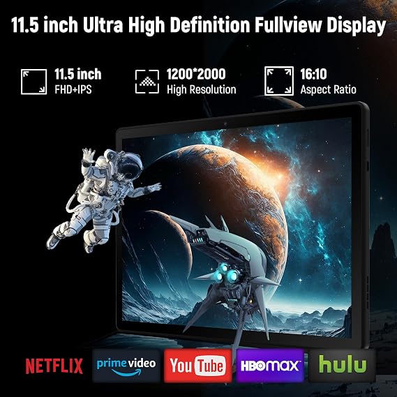 11.5 inch Tablet, Tablet Android 15, 2K Display Octa-Core 30GB RAM+128GB ROM (1TB TF) 8400mAh 5G WiFi 8MP+13MP Camera Widevine L1 BT5.0 Face ID Quick Charge Tablets Pad PC