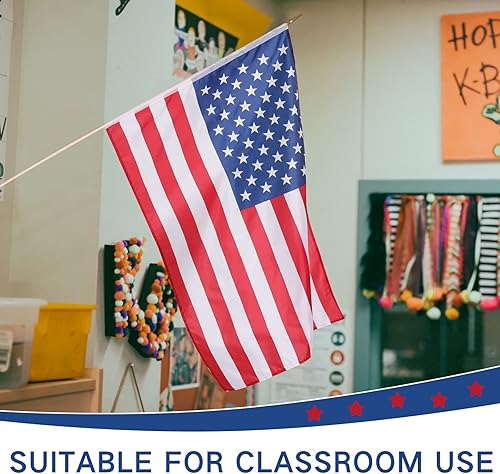 Miniatura 4 de Newwiee Bandera estadounidense para aula, 2 x 3 pies, resistente a la decoloración, bandera estadounidense grande con poste para pared interior y